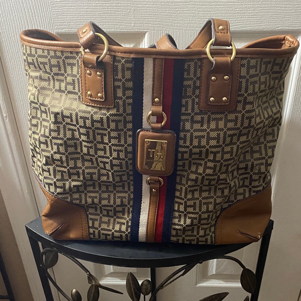 Tommy Hilfiger Brown and Red Tote Bag